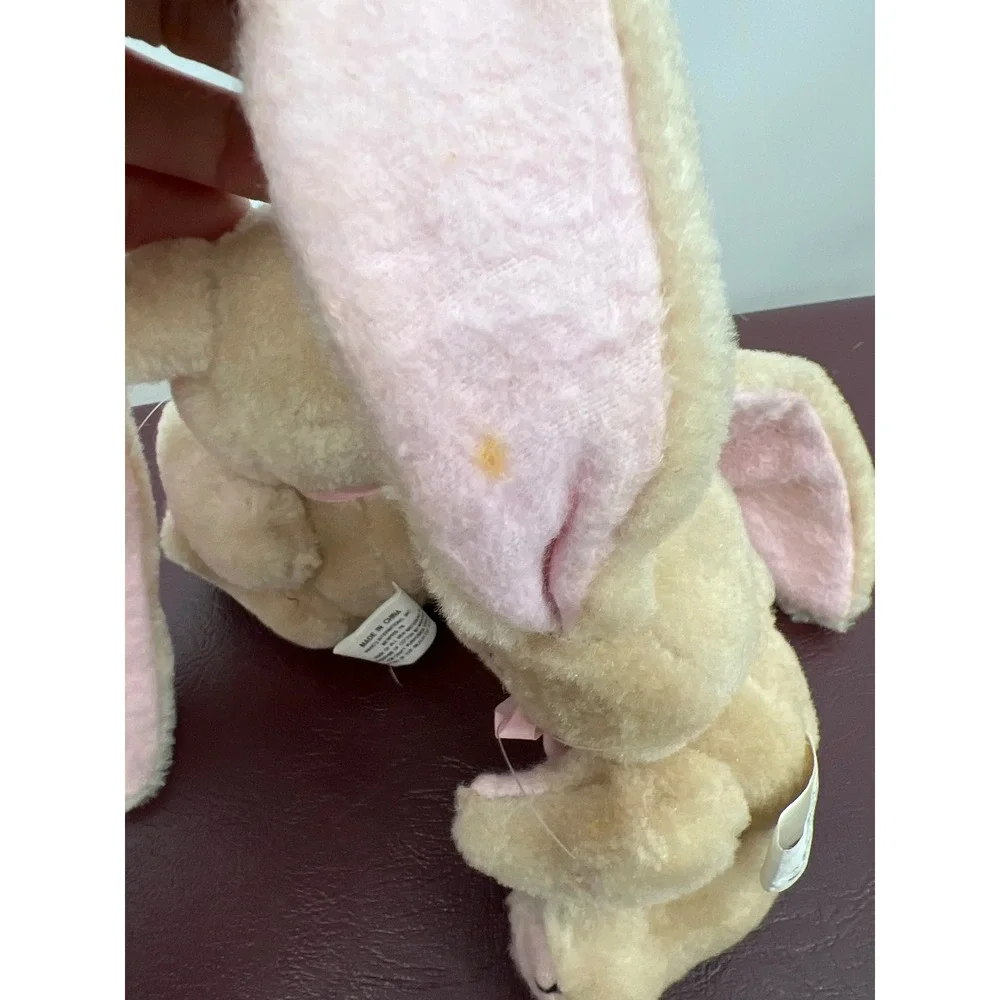 Vtg Wangs Int'l Jointed Plush Bunny Rabbit Pair Twins Pink Bow Floppy Ears‎ 5